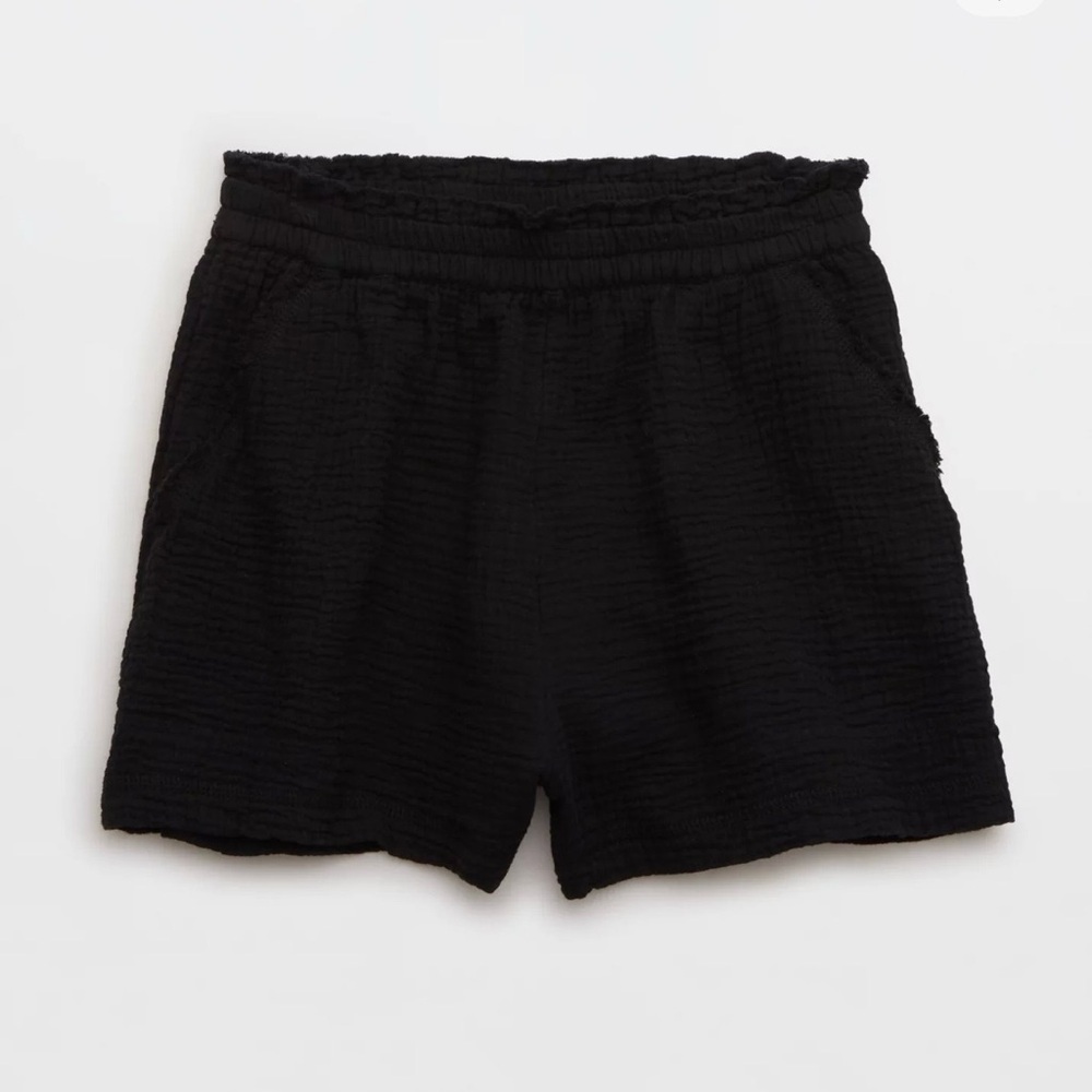 aerie Black High-Waist Textured Lounge Shorts
